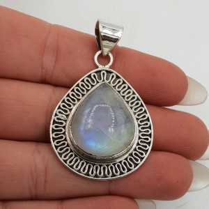 Silver pendant with wide oval Moonstone carved setting