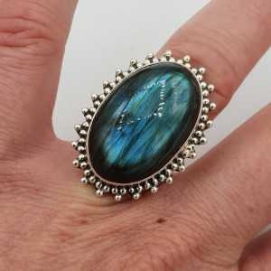 Silver ring with large oval Labradorite 17 mm