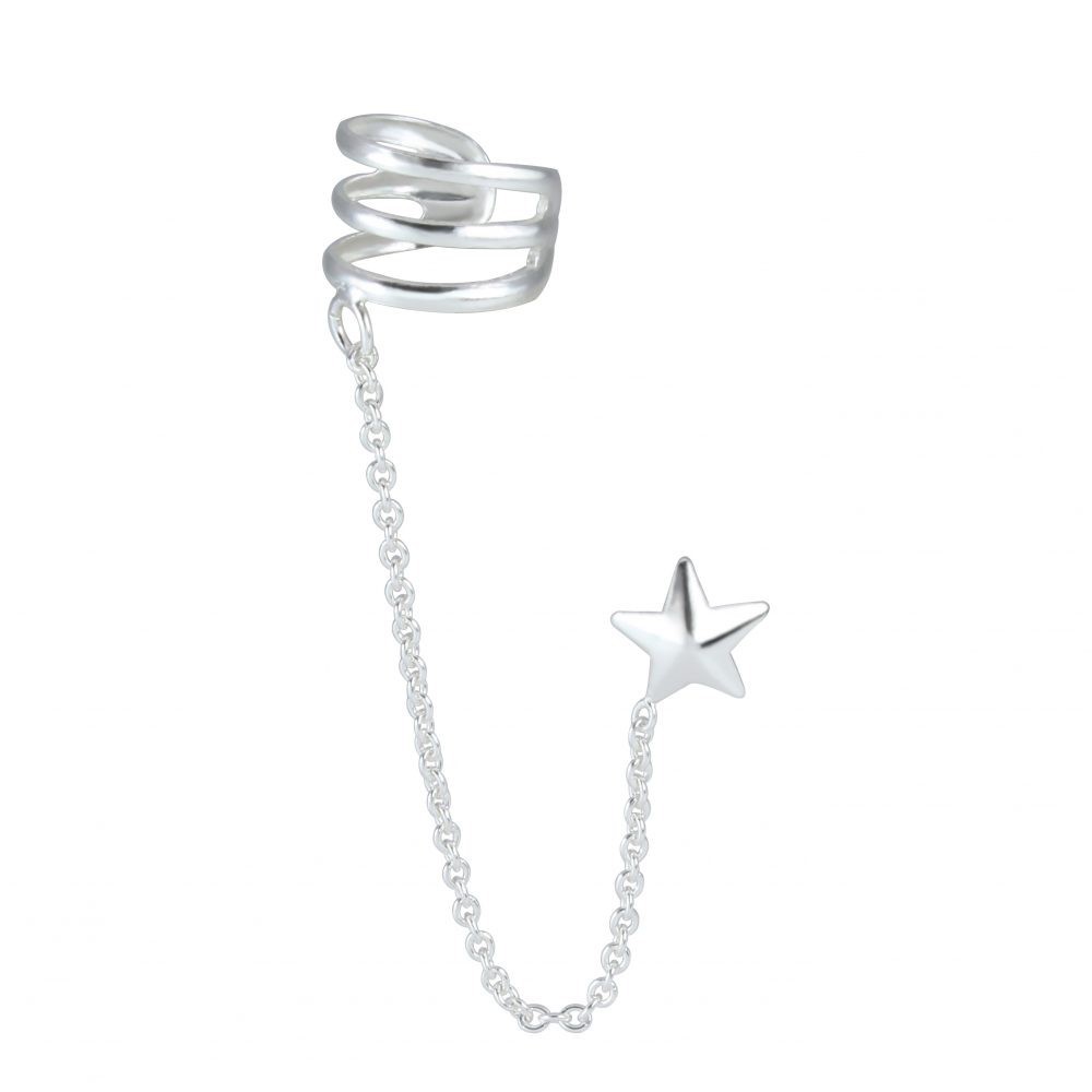 Silver ear cuff with star oorknopje