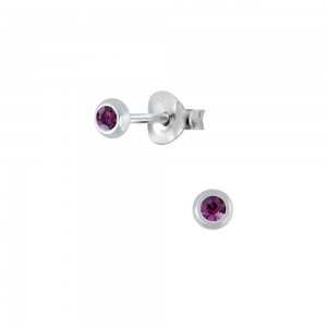 Silver oorknopjes with purple crystal