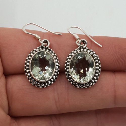 Zilveren edelsteen oorbellen gezet met ovale facet groene Amethist