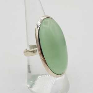 Silver ring set with oval aqua Chalcedony 18.5 mm