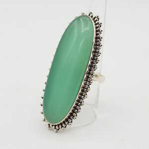 Silver ring with large oval aqua Chalcedony 19 mm