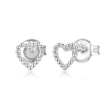 Zilveren beaded hart oorknopjes