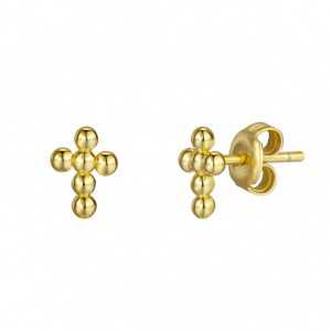 Gold plated beaded cross oorknopjes