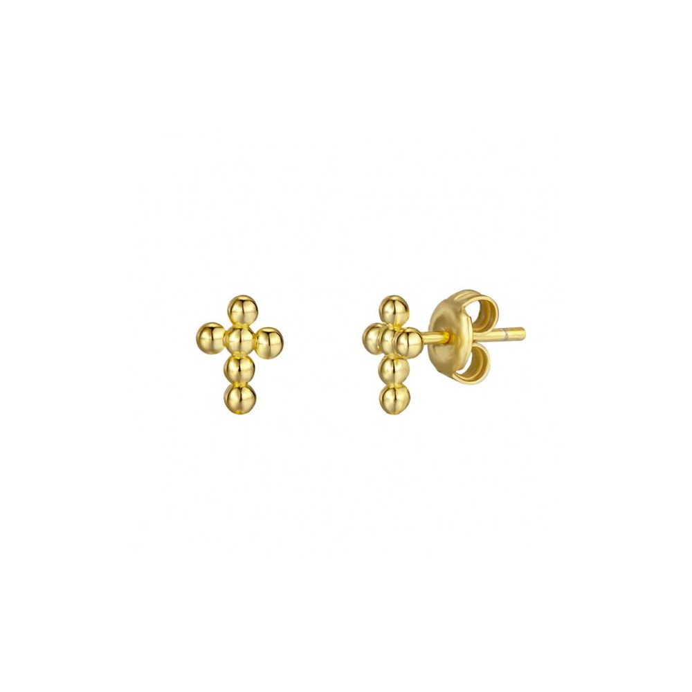 Gold plated beaded cross oorknopjes