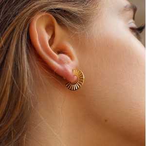 Gold plated open half disc earrings