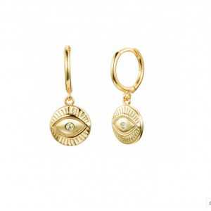 Gold-plated creole with evil eye pendant