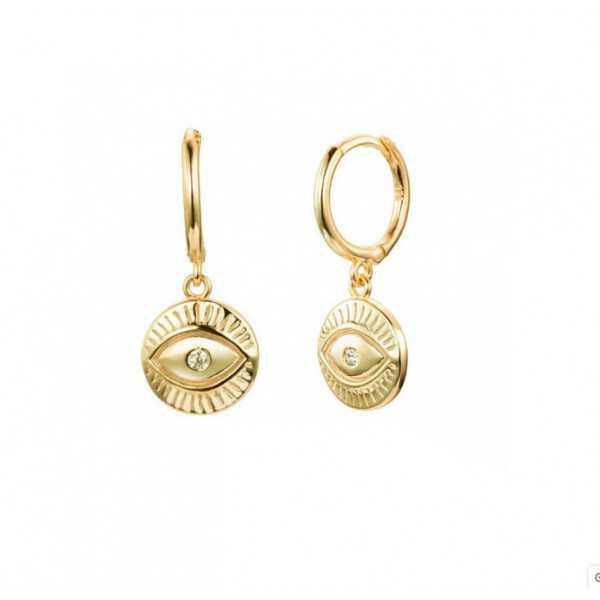 Gold-plated creole with evil eye pendant