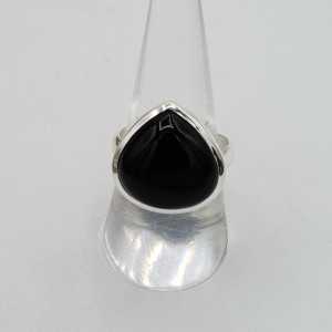 Silver ring with large oval black Onyx (19 mm)