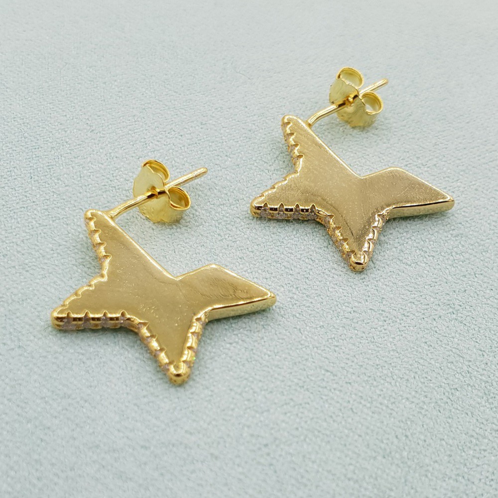 Gold plated star drop earrings with Zircon