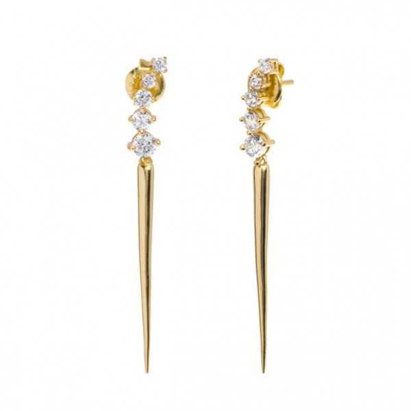 Gold-plated long drop earrings with Zircon