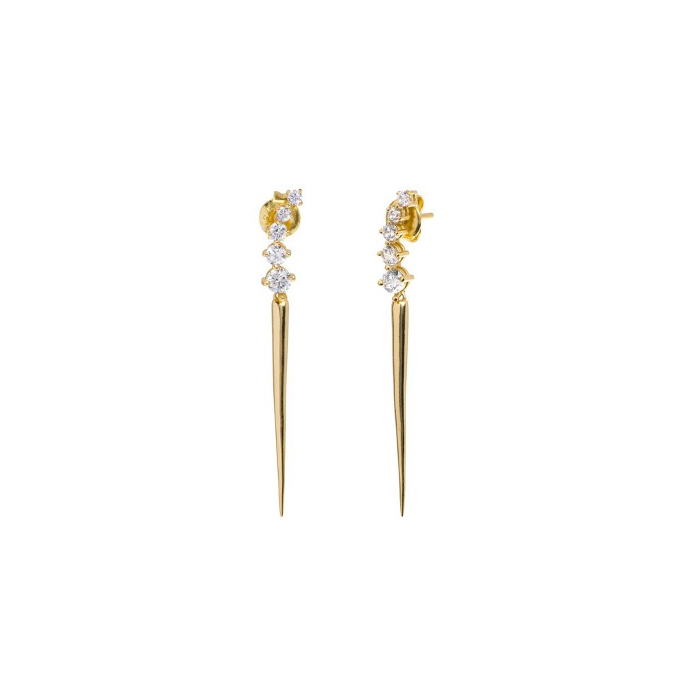 Gold-plated long drop earrings with Zircon