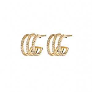Gold, gold, gold-plated, triple-layer-Creolen mit Cz