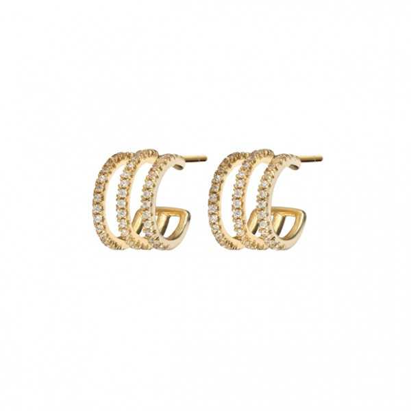 Gold, gold, gold-plated, triple-layer hoops with Cz