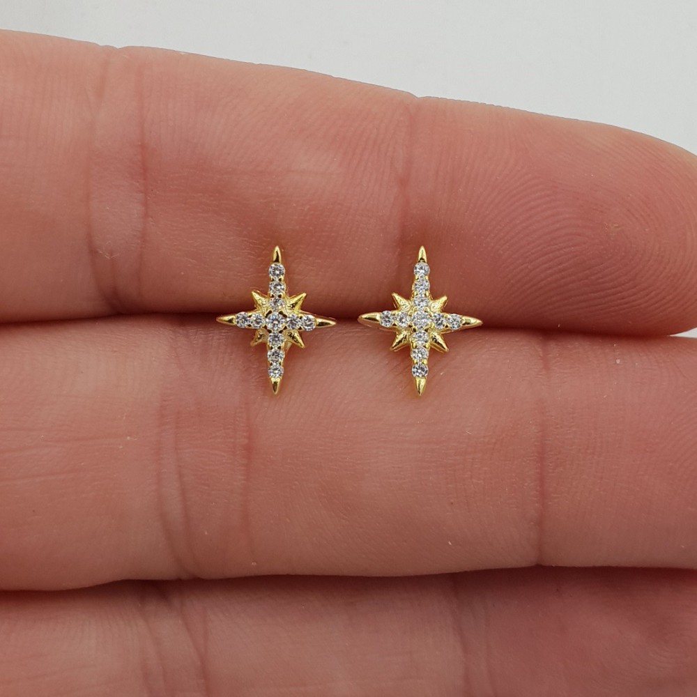 Gold, gold, North star, oorknopjes set mit Cz