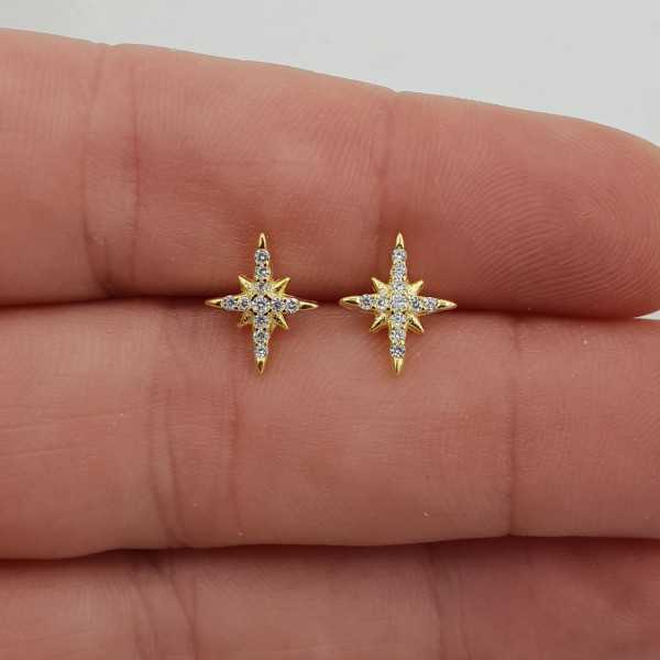 Gold, gold, North star, oorknopjes set with Cz