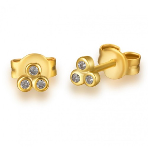 Vergulde oorknopjes met drie Zirkonia's