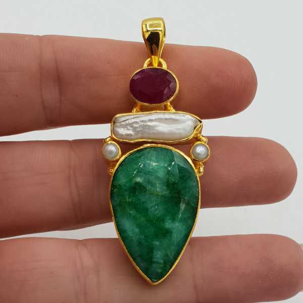Gold plated pendant with Ruby, Peridot and Emerald