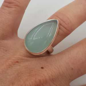 A silver ring set with aqua Chalcedony 18 mm