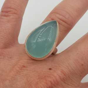 Silver ring with aqua Chalcedony 17.5 mm