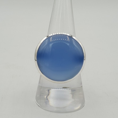 Zilveren ring gezet met ronde blauw Chalcedoon 17.7 mm