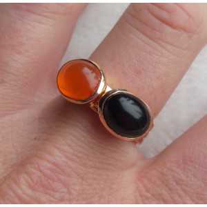 Gold-plated rings set with Labradorite and Onyx (19 mm)