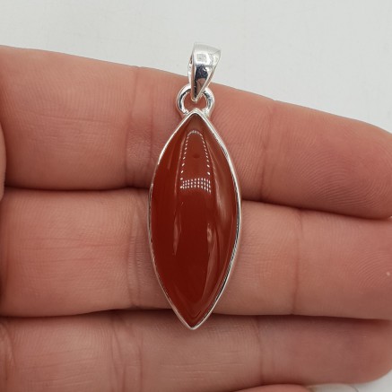 Zilveren hanger cabochon geslepen marquise Carneool