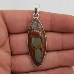 A silver pendant set with a marquise Noreena Jasper