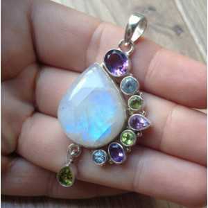 Silver pendant set with Moonstone, Topaz, Peridot and Amethyst 
