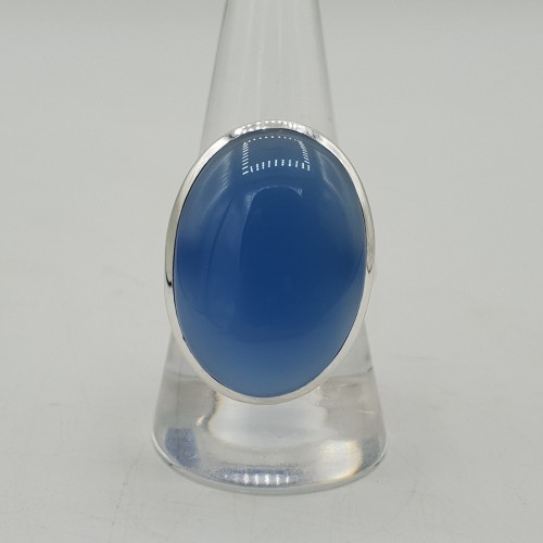 Zilveren ring gezet met ovale blauw Chalcedoon 18.5 mm