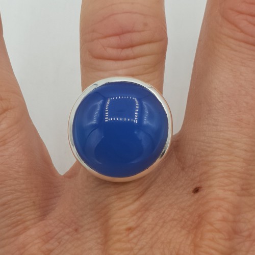 Zilveren ring met ronde blauw Chalcedoon 17 mm