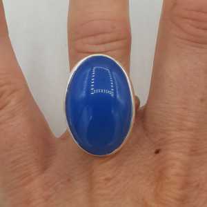 Zilveren ring gezet ovale blauw Chalcedoon 17.7 mm