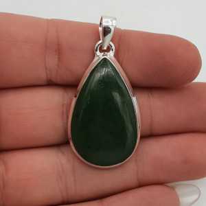 Silver pendant made with teardrop shaped Jade