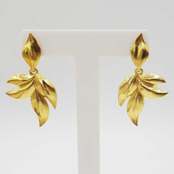Gold-plated leaf drop earrings