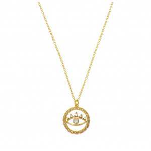 Gold plated necklace with evil eye pendant with Cz