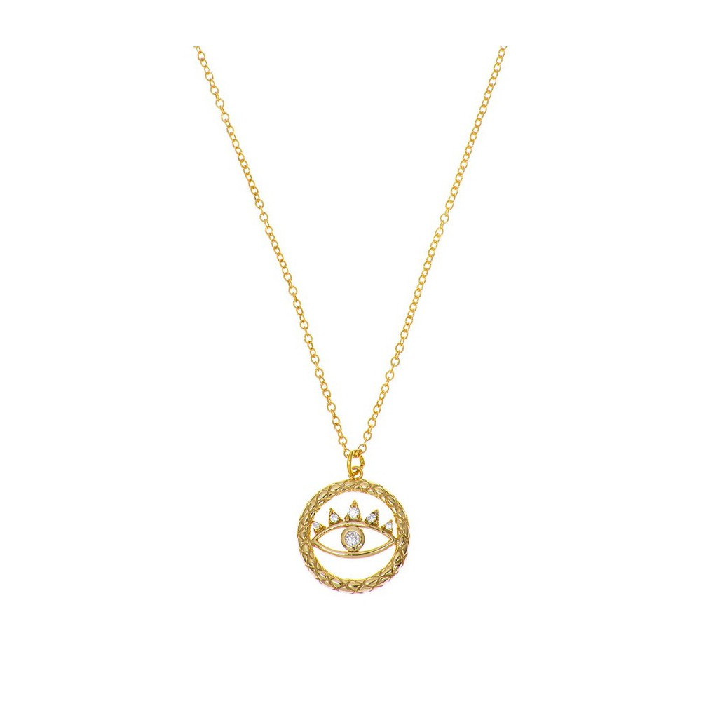 Gold plated necklace with evil eye pendant with Cz