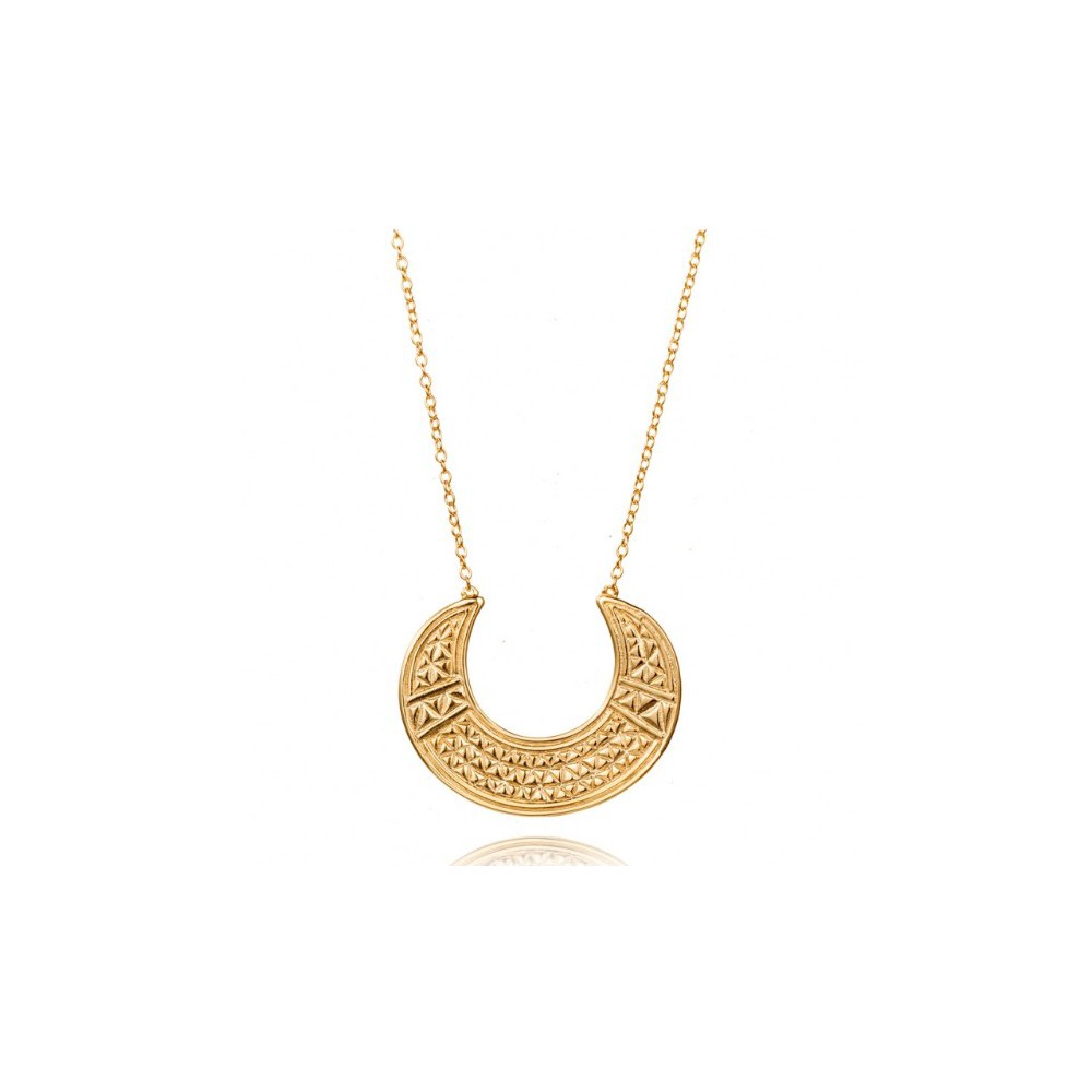 Gold-plated necklace with a carved half-moon pendant