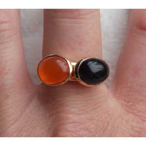 Gold-plated rings set with Carnelian and Onyx 18 mm