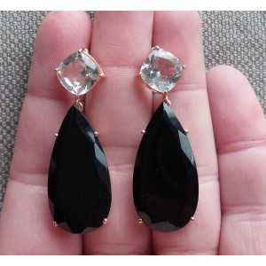 Gold plated earrings set with black Onyx and white Topaz 