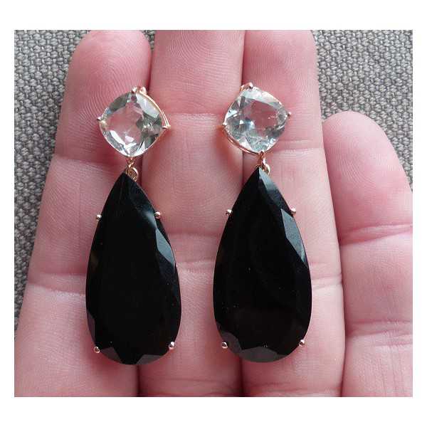 Gold plated earrings set with black Onyx and white Topaz 