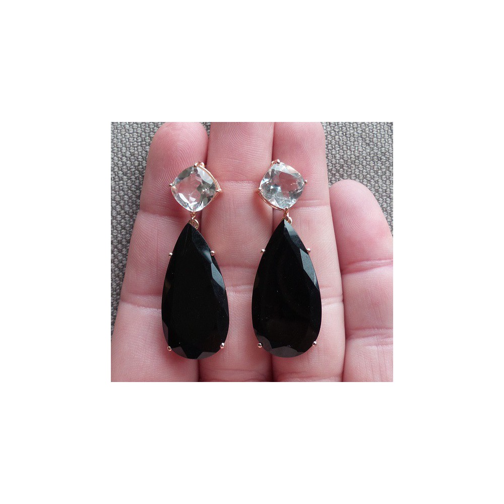 Gold plated earrings set with black Onyx and white Topaz 