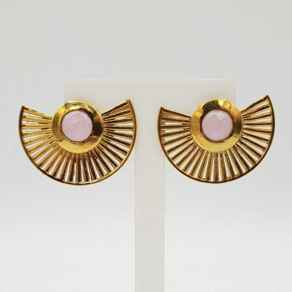 Gold-plated waairer drop earrings with pink Chalcedony