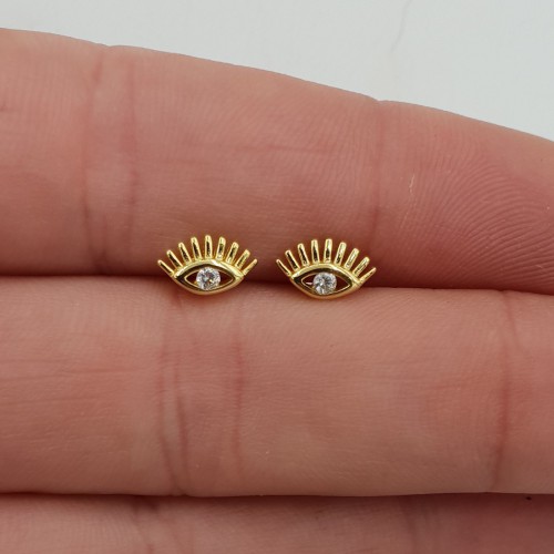 Vergulde oorknopjes oog met Zirkonia