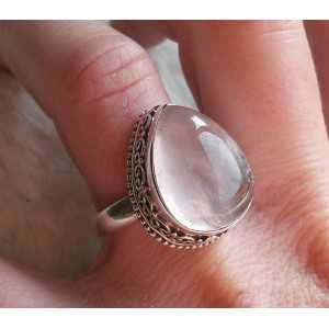 Silber ring set mit oval cabochon Rosenquarz-17,5 mm 