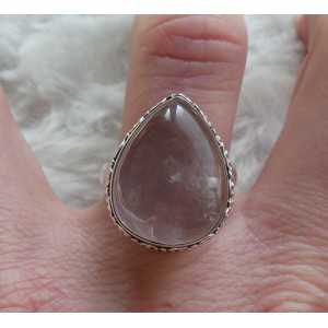 Silver ring set with oval shape cabochon rose quartz 17.5 mm 