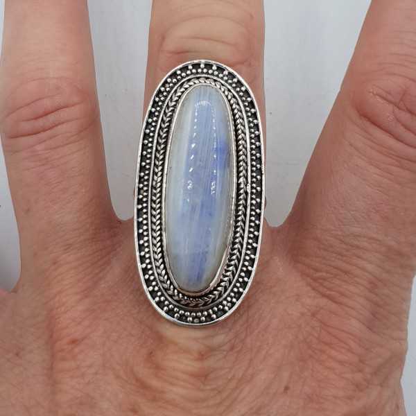 A silver ring set with rainbow Moonstone