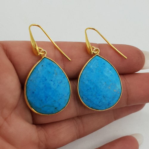 Vergulde oorbellen met Turkoois druppel