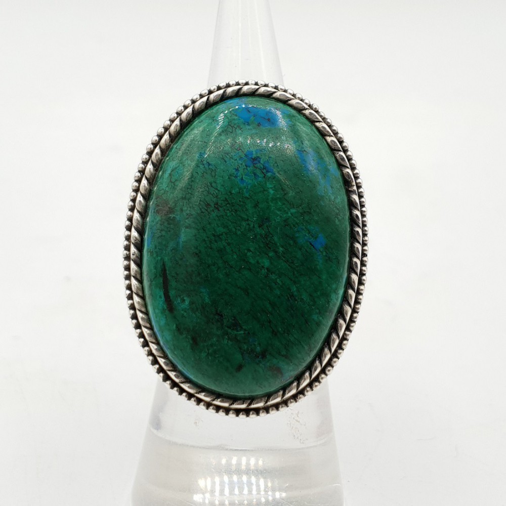 Zilveren ring gezet met grote brede ovale Chrysocolla 16.5 mm