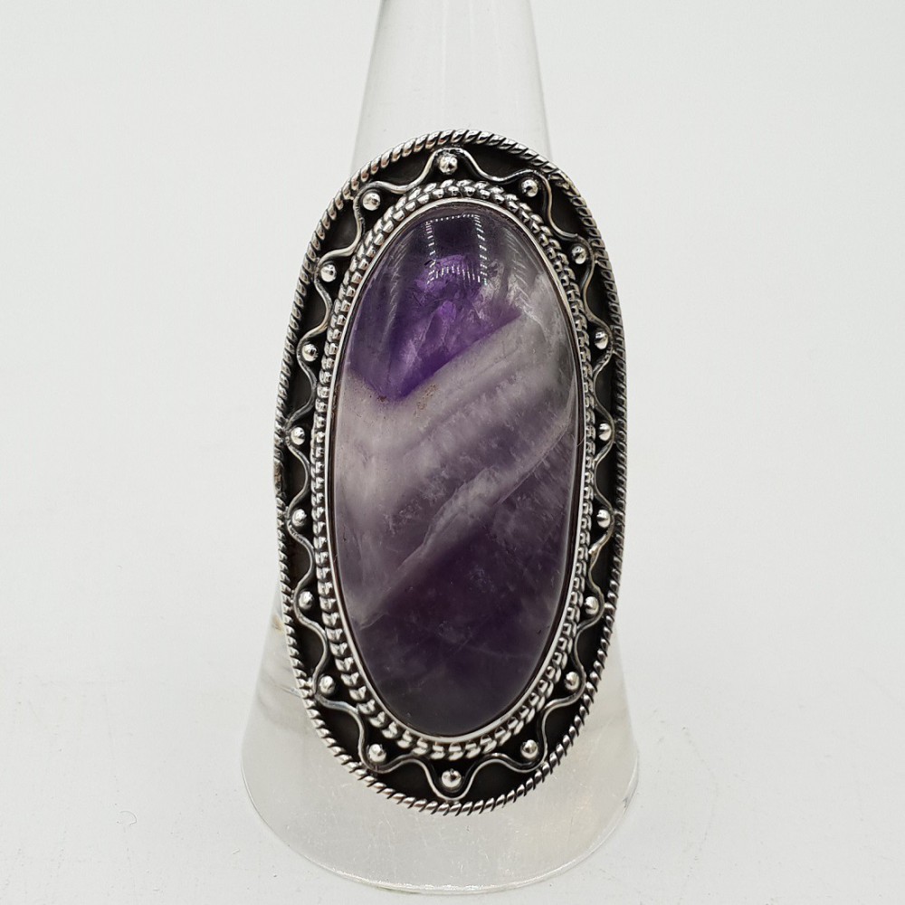 Ein Silber ring set mit einem ovalen Amethyst Spitze Achat-18mm